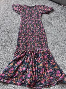 Piper & Scoot Smocked Prairie Maxi Dress S Floral Cottagecore Modest G6